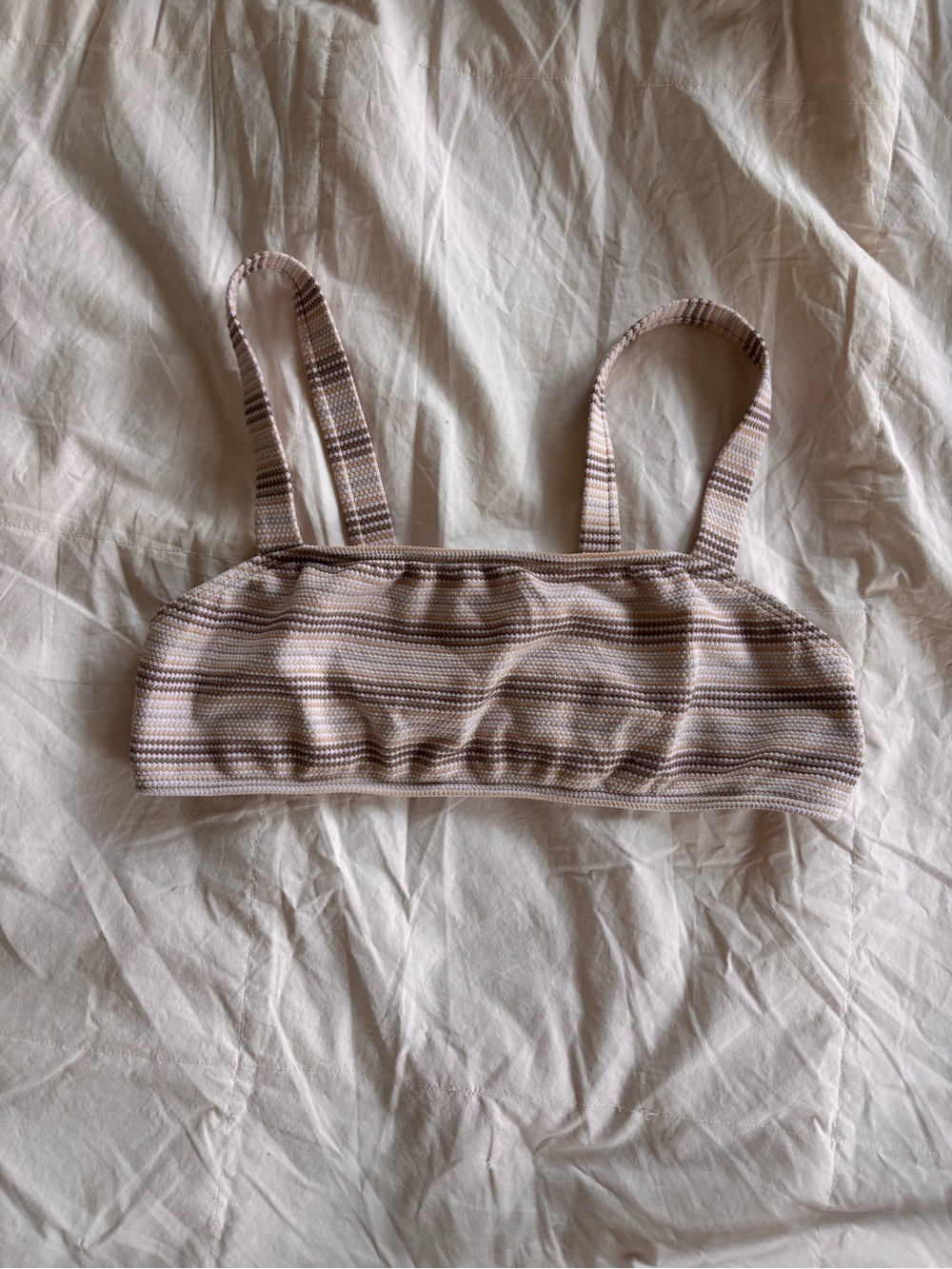 Seea Striped Beige and White Bikini Top